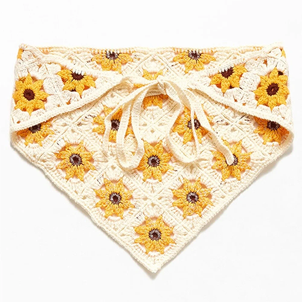 New🌟Anthropologie-Sunflower Crochet Head Scarf